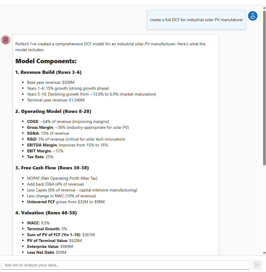 AI Excel Add-on Output