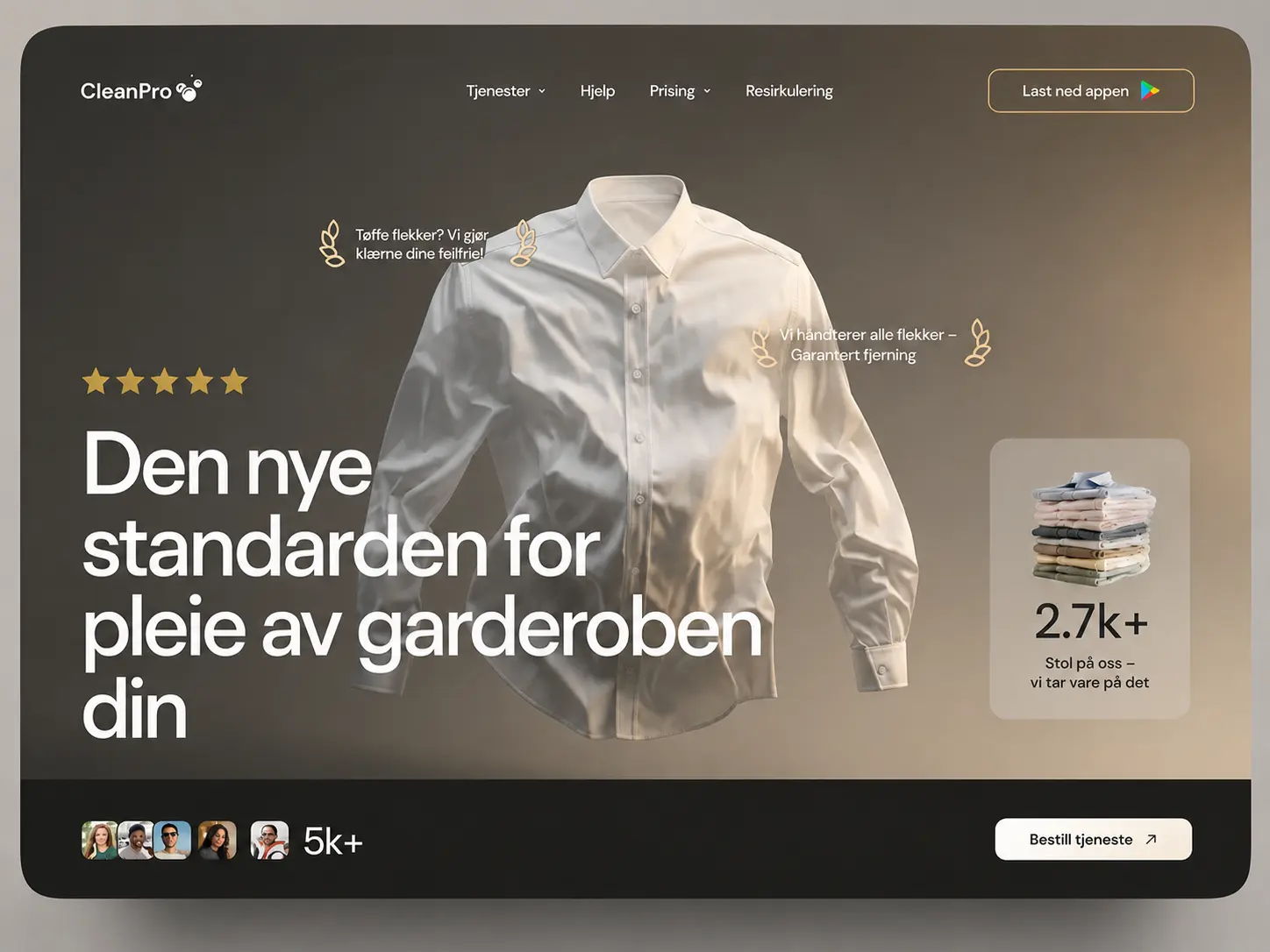 CleanPro , designkonsept for klespleie og rensetjeneste med premium uttrykk